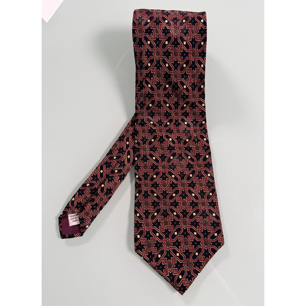VTG  GANT Men's Tie Classic Size Geo Metric Pattern 100% Silk Made in USA Preppy